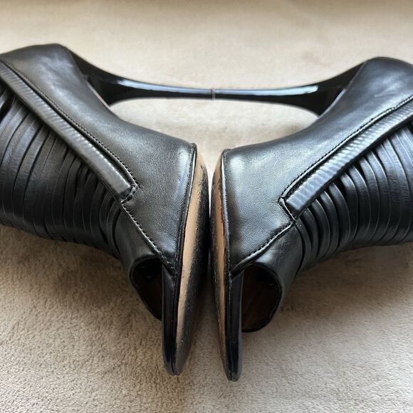 L.A.M.B. By Gwen Stefani Black Leather Stiletto Heel Sandals Women 9 Strappy - Picture 7 of 15